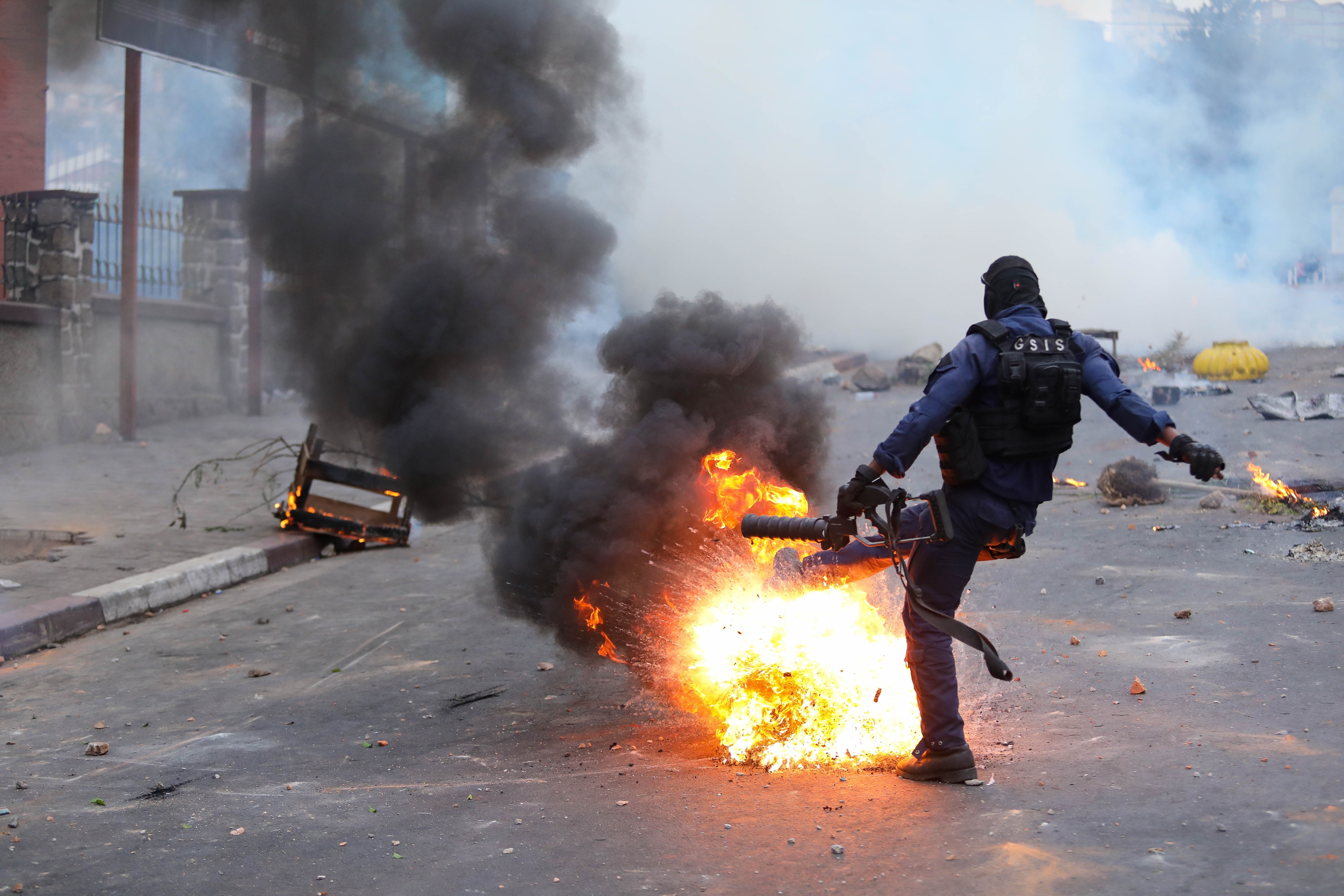 Madagascar police react to protesters demonstrating against chronic electricity and water cuts in Antananarivo, Madagascar, Tuesday, Sept. 30, 2025. (AP)